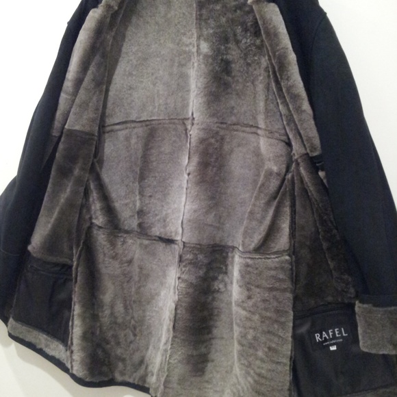 Rafel NY Shearling Fur Lamb Leather Car Coat Sz 44 - Picture 6 of 8